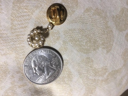 Treble Clef Music Musician Staff Gold Tone Metal Pin Pinback Seed Pearls Questio