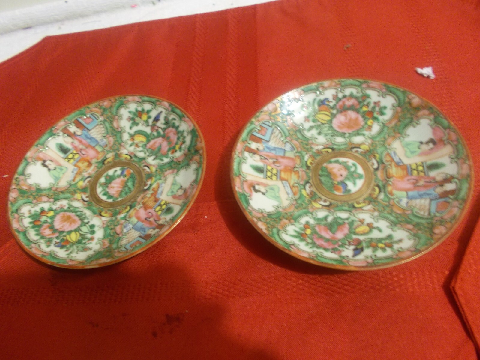 Antique Rose Medallion Cup and Saucer and 2 Saucer Plates