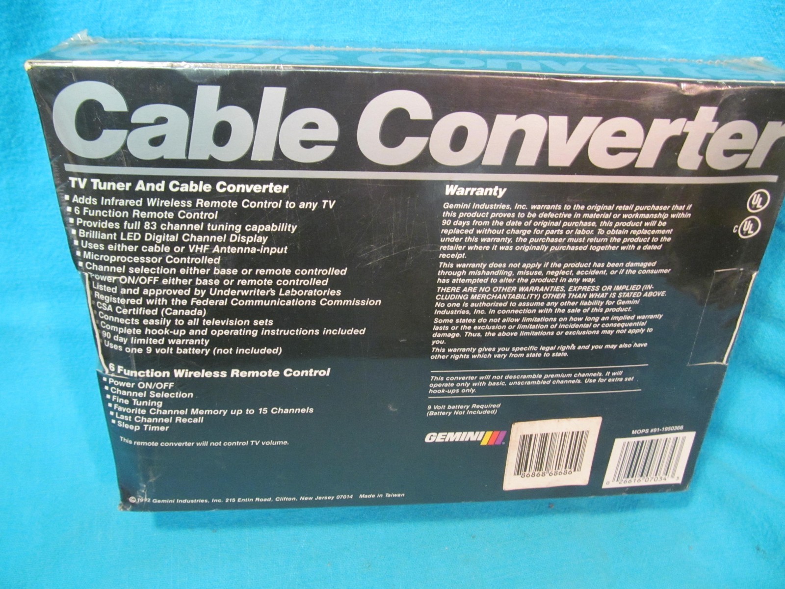 NOS SEALED VINTAGE GEMINI CABLE CONVERTER BOX WITH REMOTE AD6000