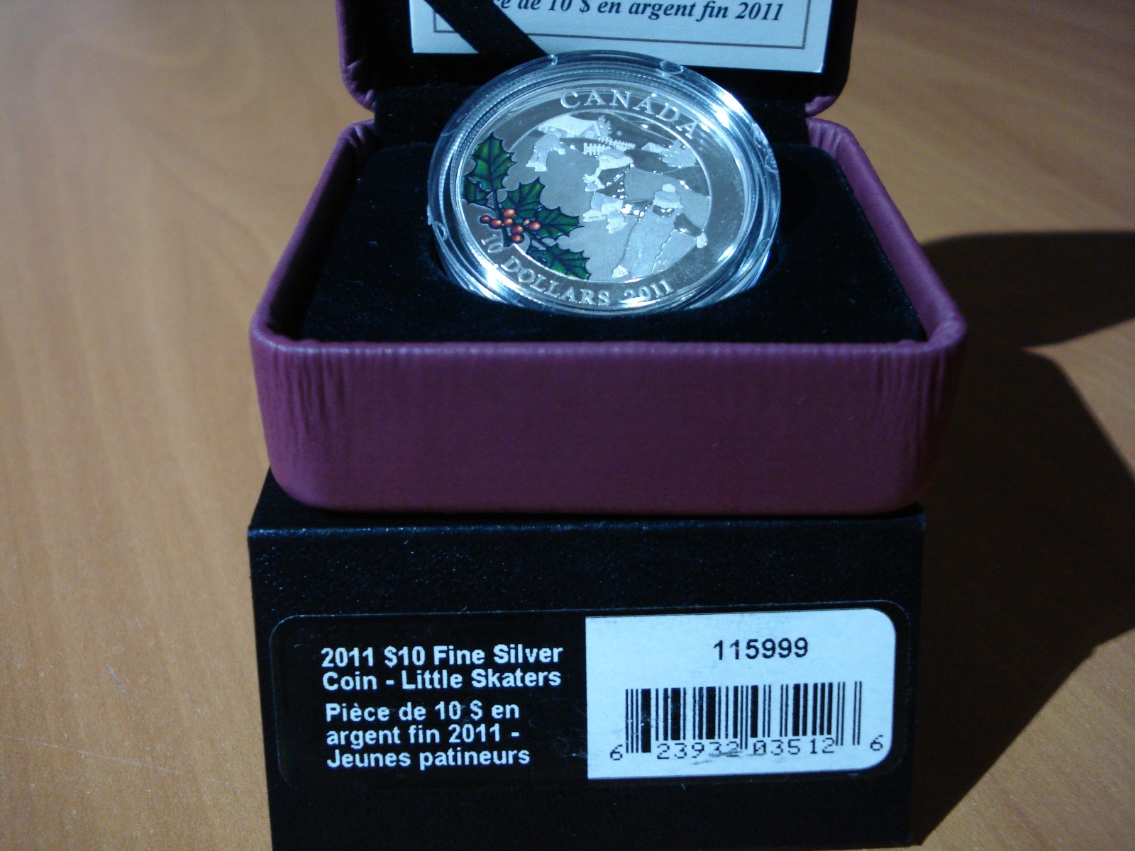 2011 'Little Skaters' Proof $10 Silver Coin .9999 Fine Winter Scene