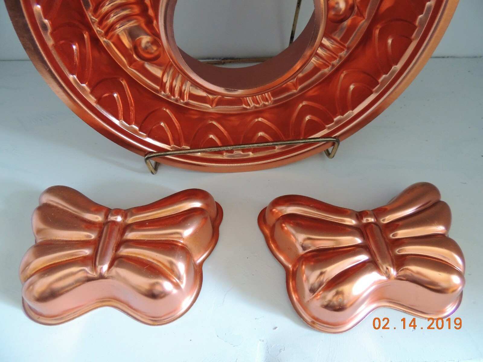 3 Vintage Copper Molds - 2 small butterfly mold and 1 around jello molds - EUC