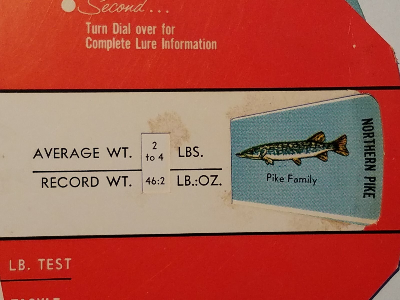 1959 South Bend FISHING DIAL for 18 species of fish, Bait, tackle, lures, weight