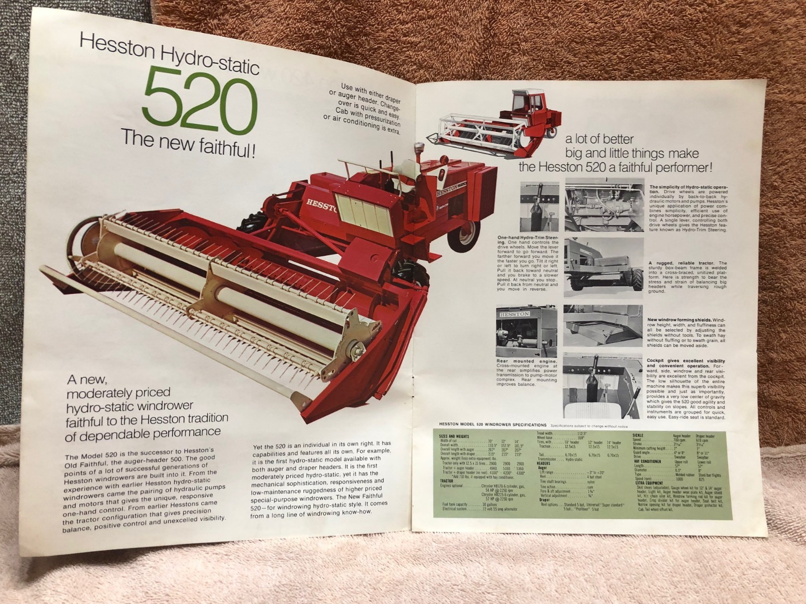 Hesston Hydro-Static 520 & 420 Windrowers Sales Brochure