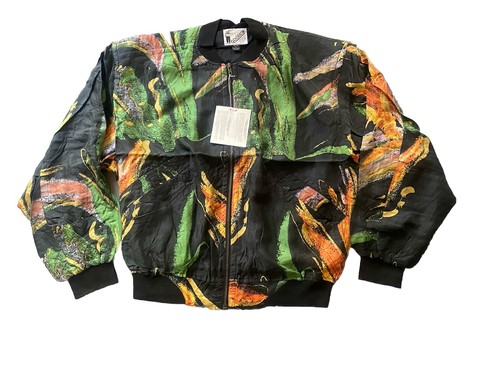 【90’s GOOUCH】Art Print Silk Jacket GOOUCH Bomber Jacket 100% Silk Men's Pop Art 90' Abstract