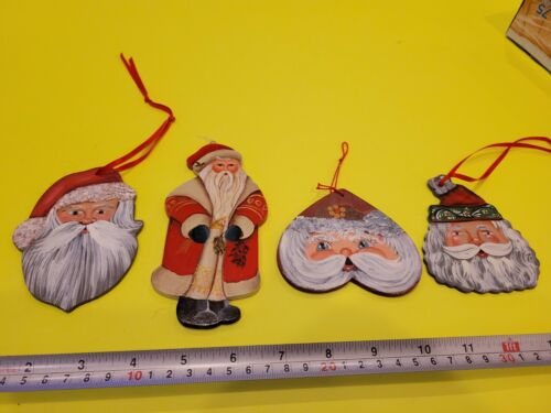 Four Nisse Christmas Ornaments Norwegian Painted Rosemaling