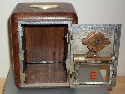 Walnut Post Office Box Door Bank-1964 Nickel Plated Grecian