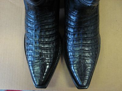 Pre-owned Los Altos Boots Los Altos Women Black Genuine Snip Toe Crocodile Western Cowboy Boot (m) L341977