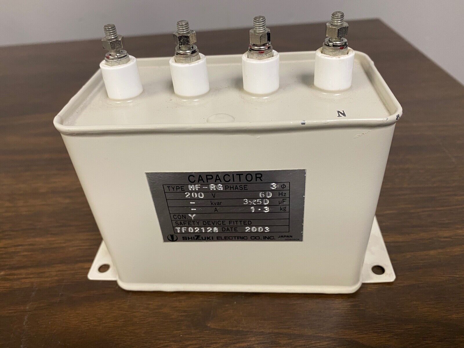 SHIZUKI ELECTRIC TYPE MF-RG 3 PHASE 200 V CAPACITOR 3 X 50 SHIZUKI ELECTRIC TYPE MF-RG 3 PHASE 200 V CAPACITOR 3 X 50