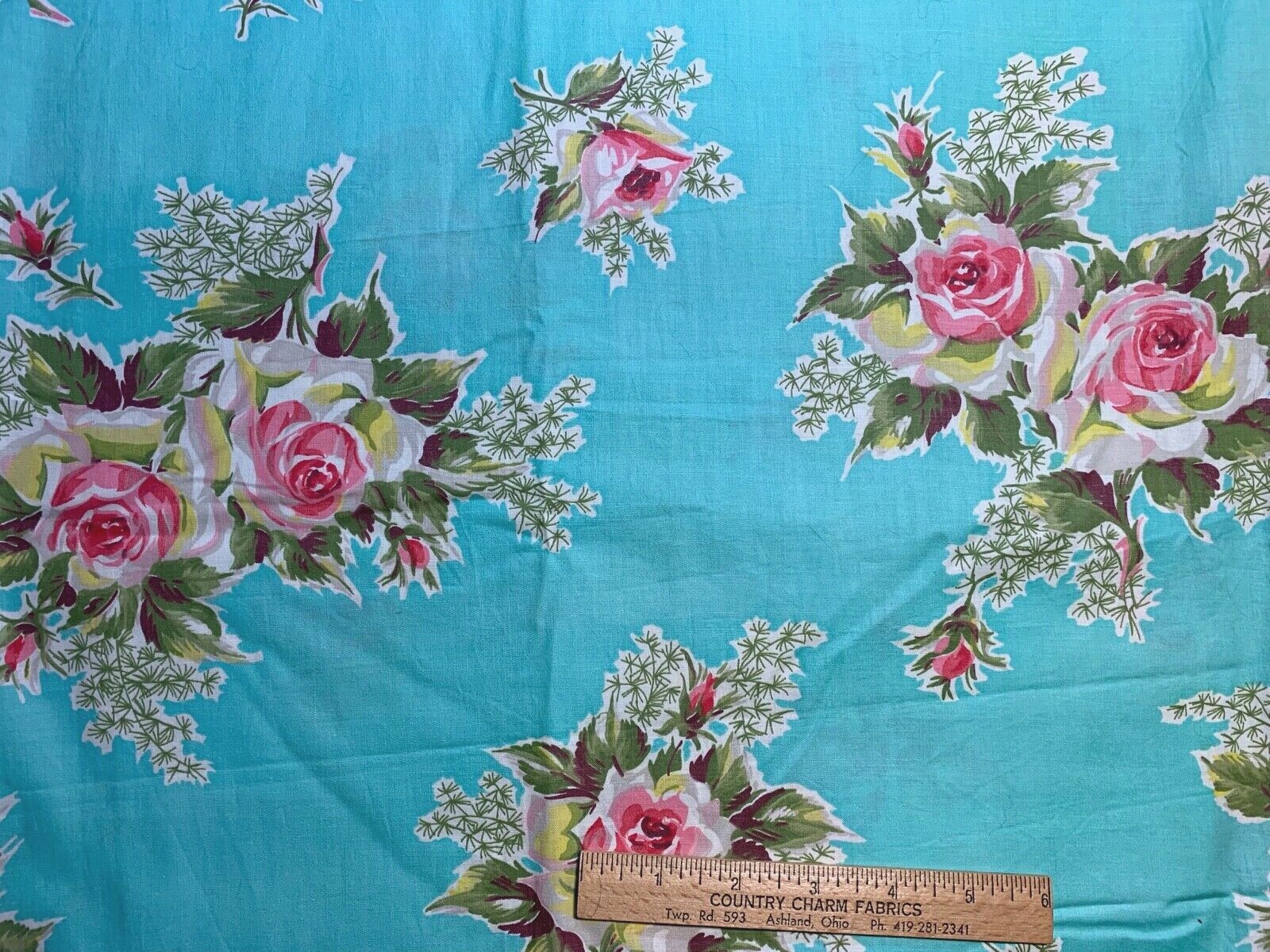 Vintage Cotton Fabric 40s50s PRETTY Chic Not Shabby Rose Bouquets 36w 1yd