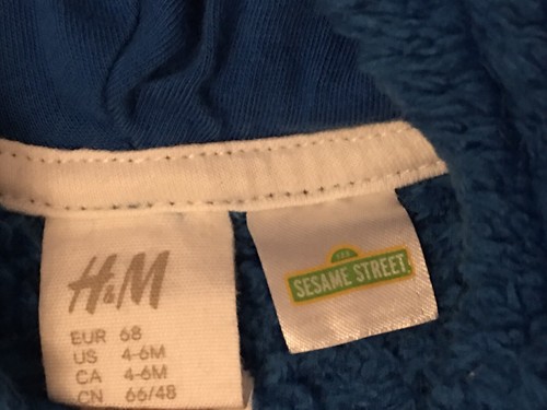 H&M Sesame Street Cookie Monster Baby Hoodie Jacket Sz 4-6 Months Blue Adorable