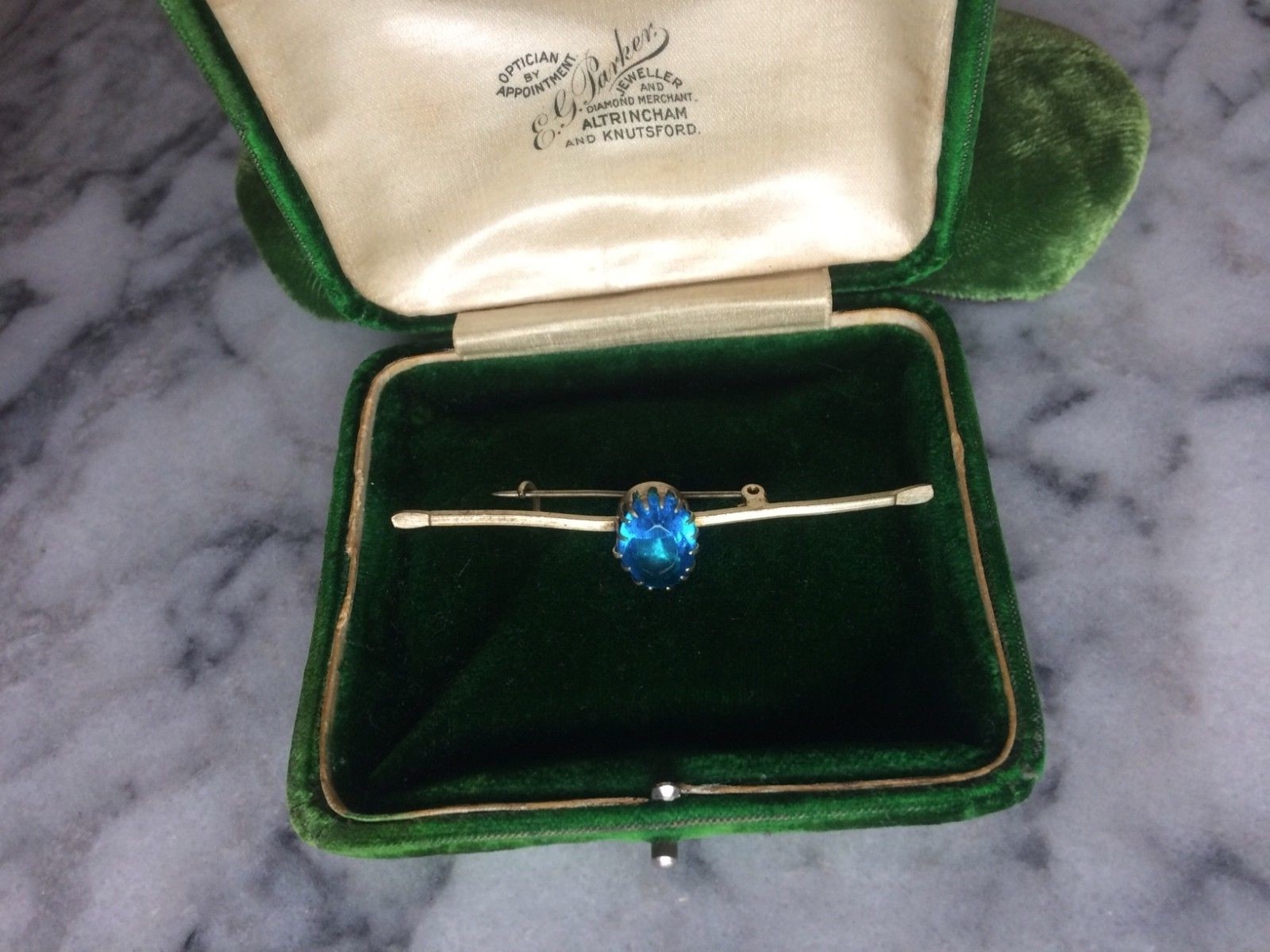 Antique Victorian Silver Oval Cut Blue Tourmaline Brooch C Hook OLD Bar Pin