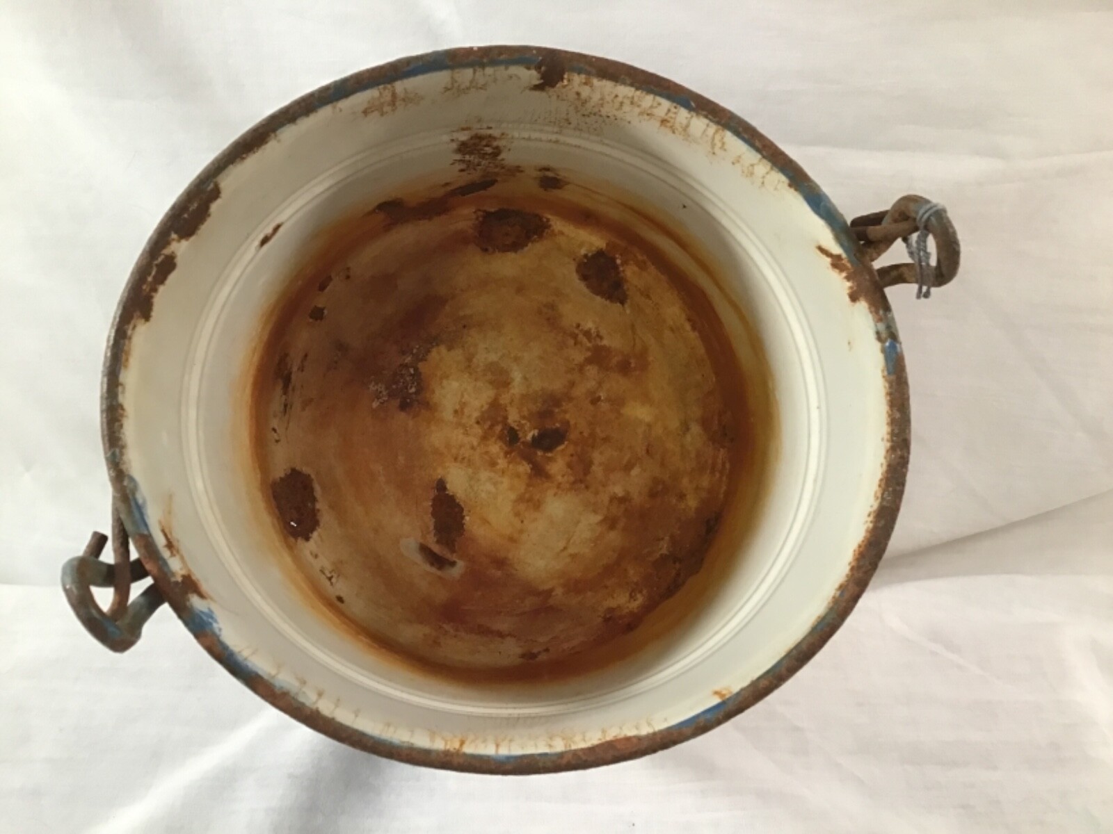 Vintage Graniteware Enamelware Blue Bucket Pail Pot w/ Handle  4 3/4” x 6 1/4”