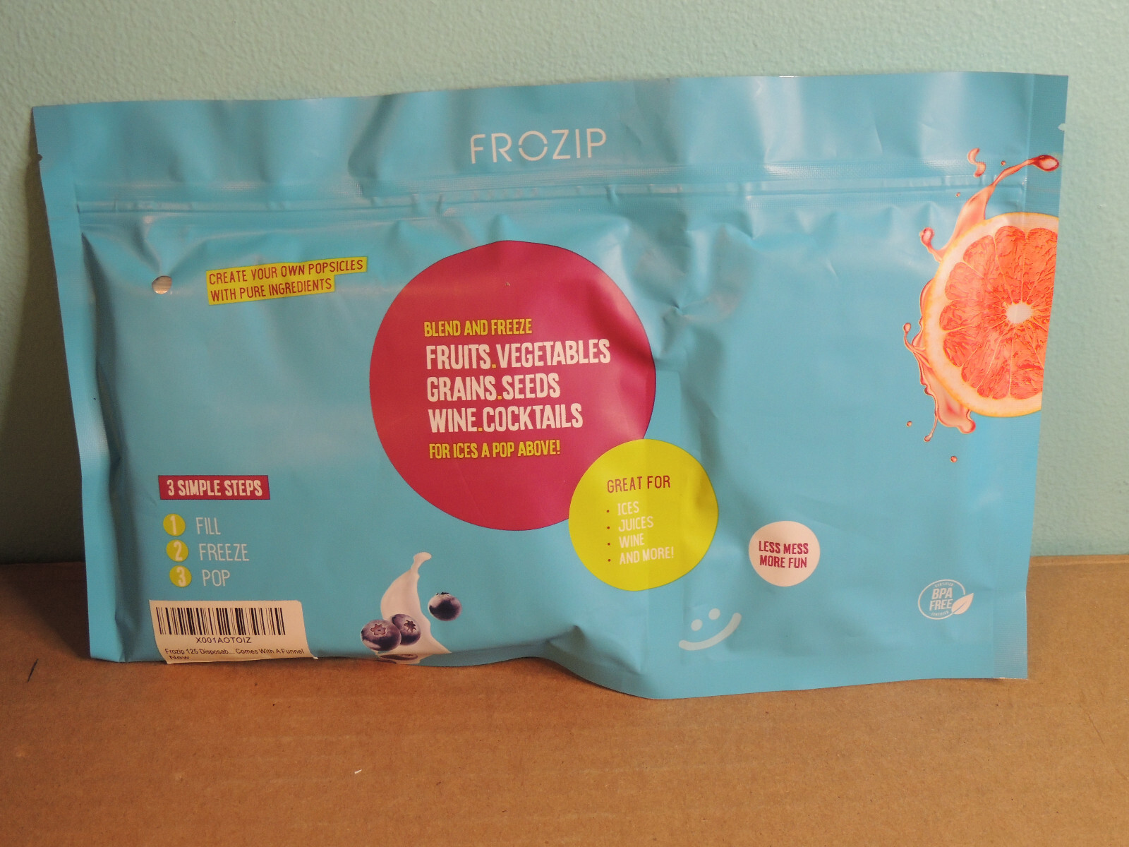 FROZIP Pure Pop Ice Pop Bags 125 Bags With Zip Seal 2"×8"