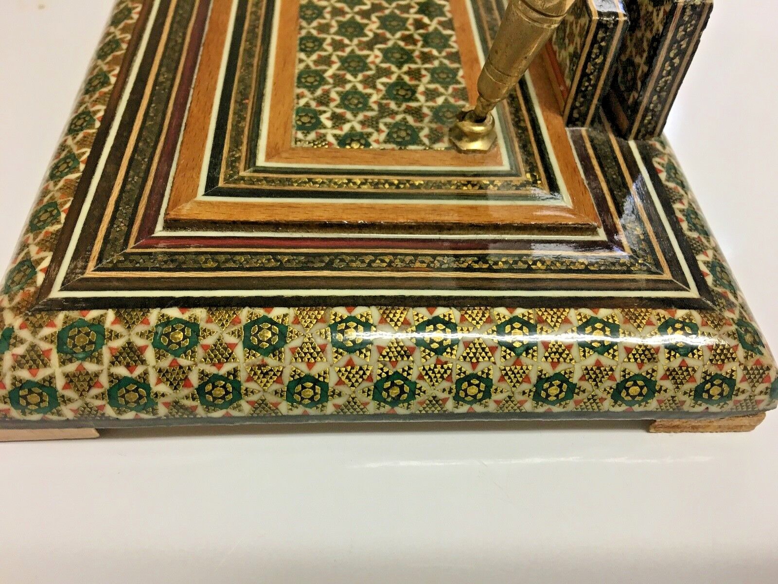Vintage Desk Set Wooden Inlaid Card Holder Persian or Italian Pen Holder