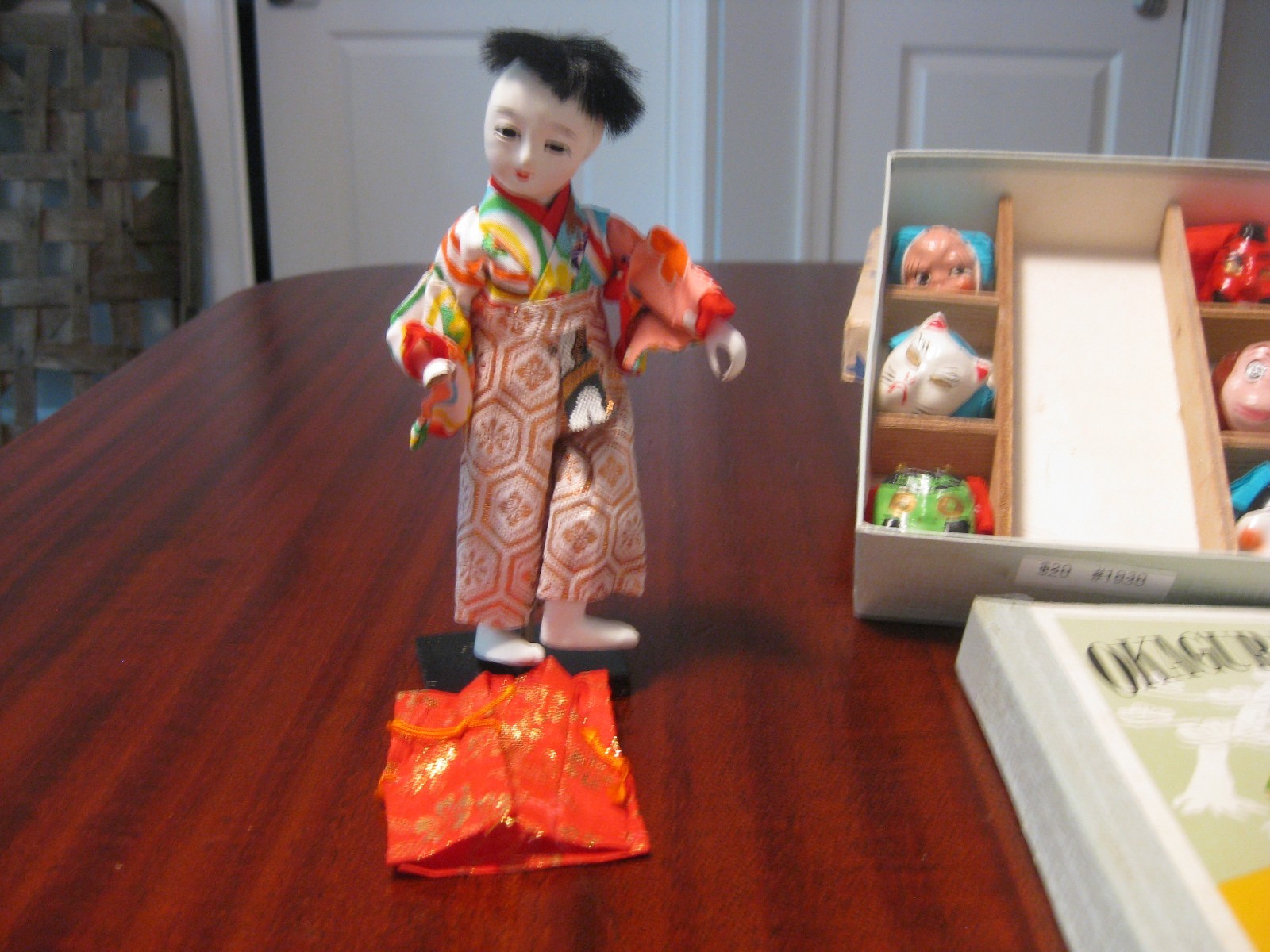 Vintage OKAGURANINGYO Doll w/ 6 Masks Japanese Traditional Mask Dance Doll