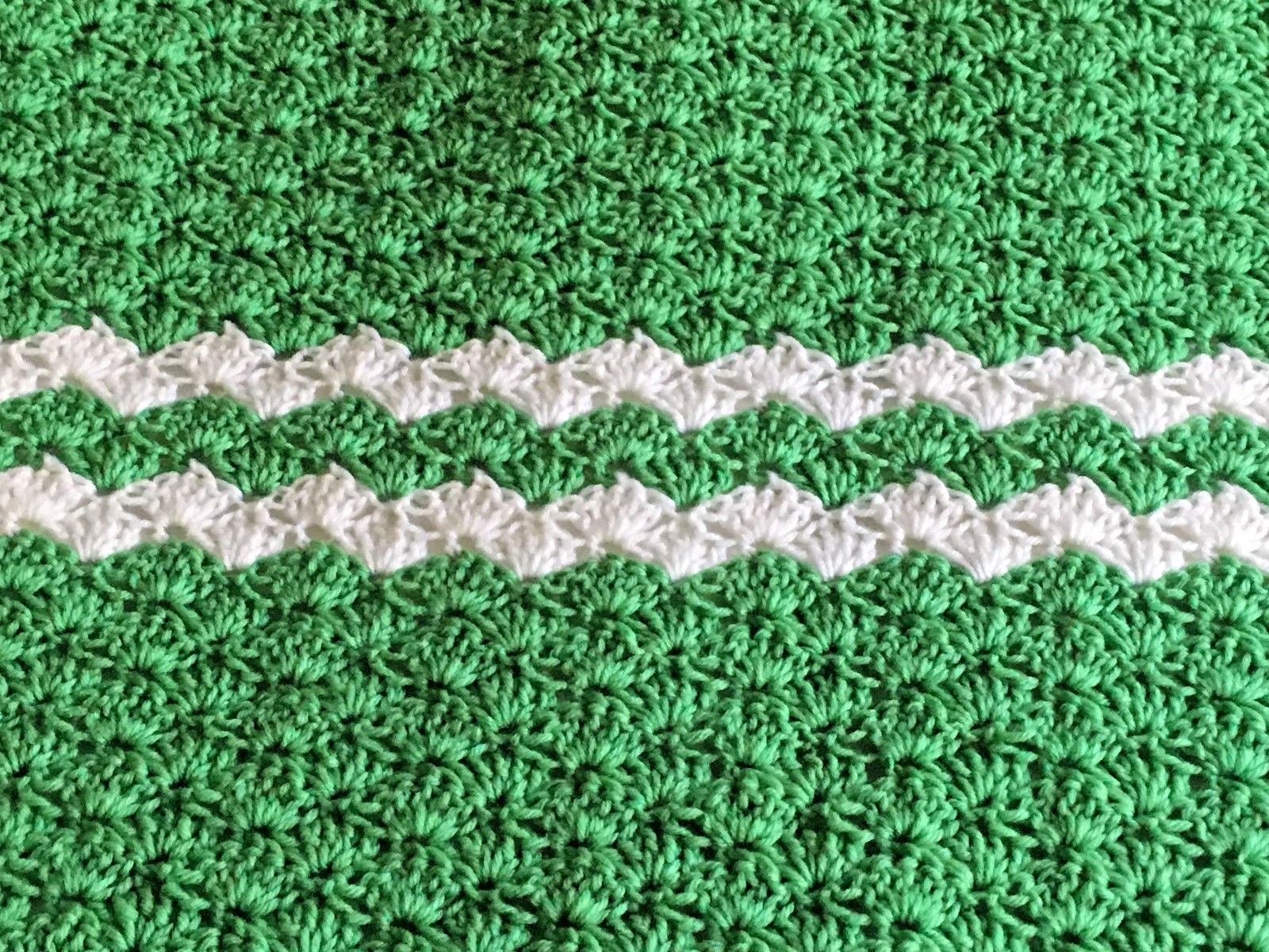 Handmade Crochet Afghan 53 x 68 Seashell Large Throw Blanket Green Purple White