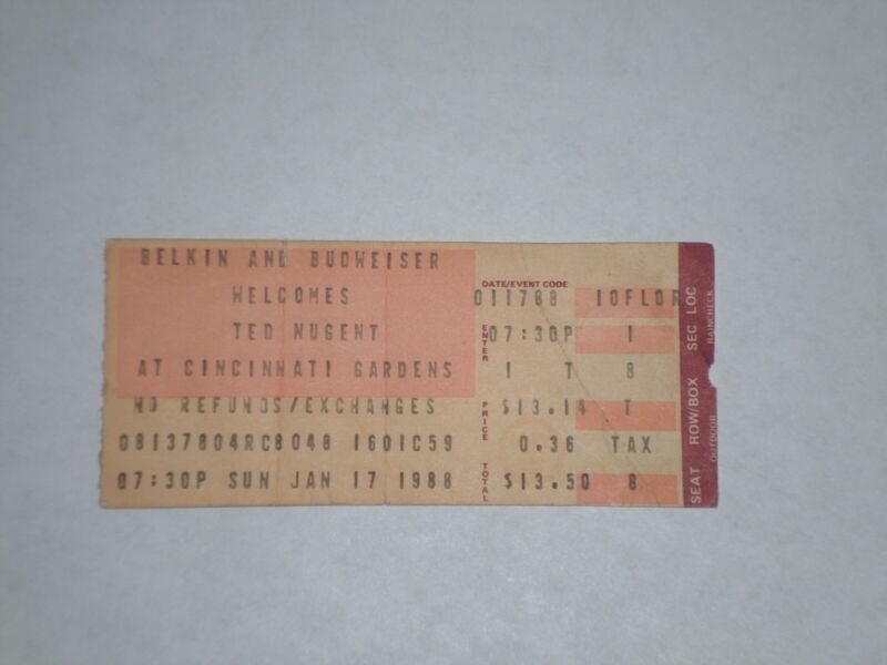Ted Nugent Concert Ticket Stub 1988-"Wango Tango"-Cincinnati Gardens-OH