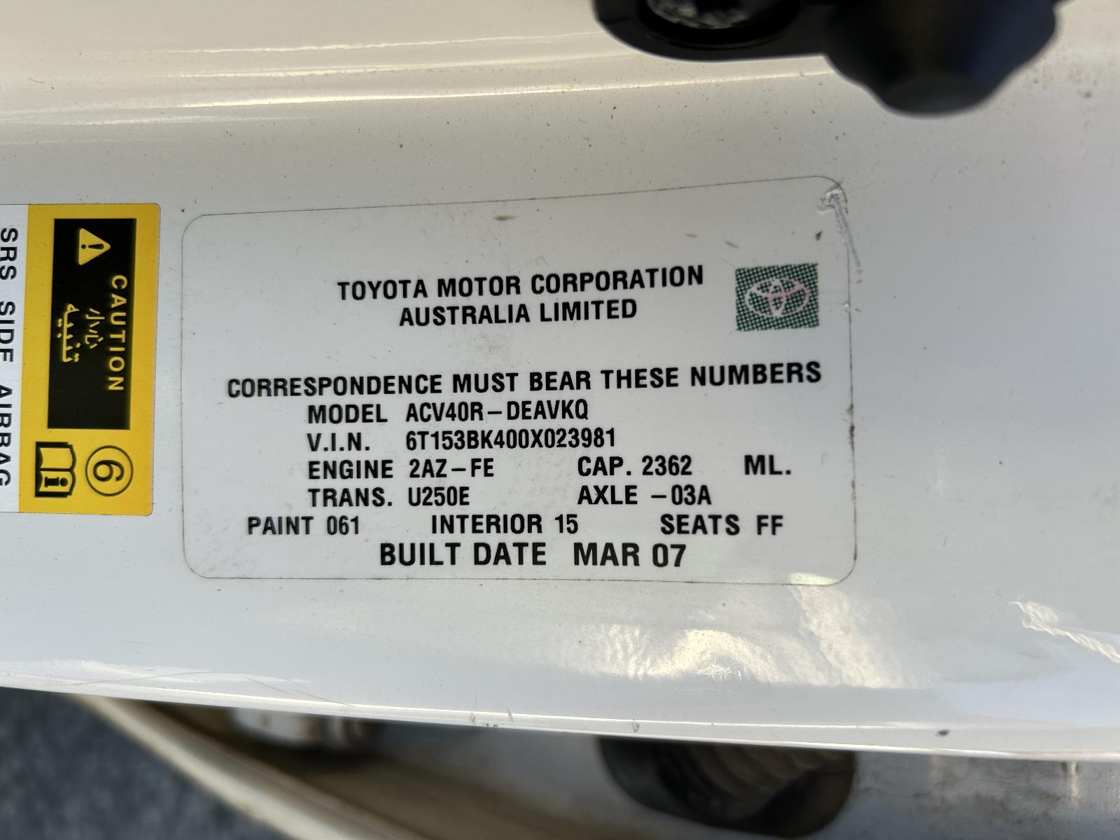 2007 Toyota Camry Left Rear Door Trim with Window Switch ACV40 06/2006-06/2009 image 7