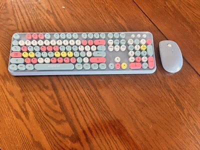 FOPETT Wireless Keyboard and Mouse Combo - 2.4G Full-Sized Cute Colorful Retro