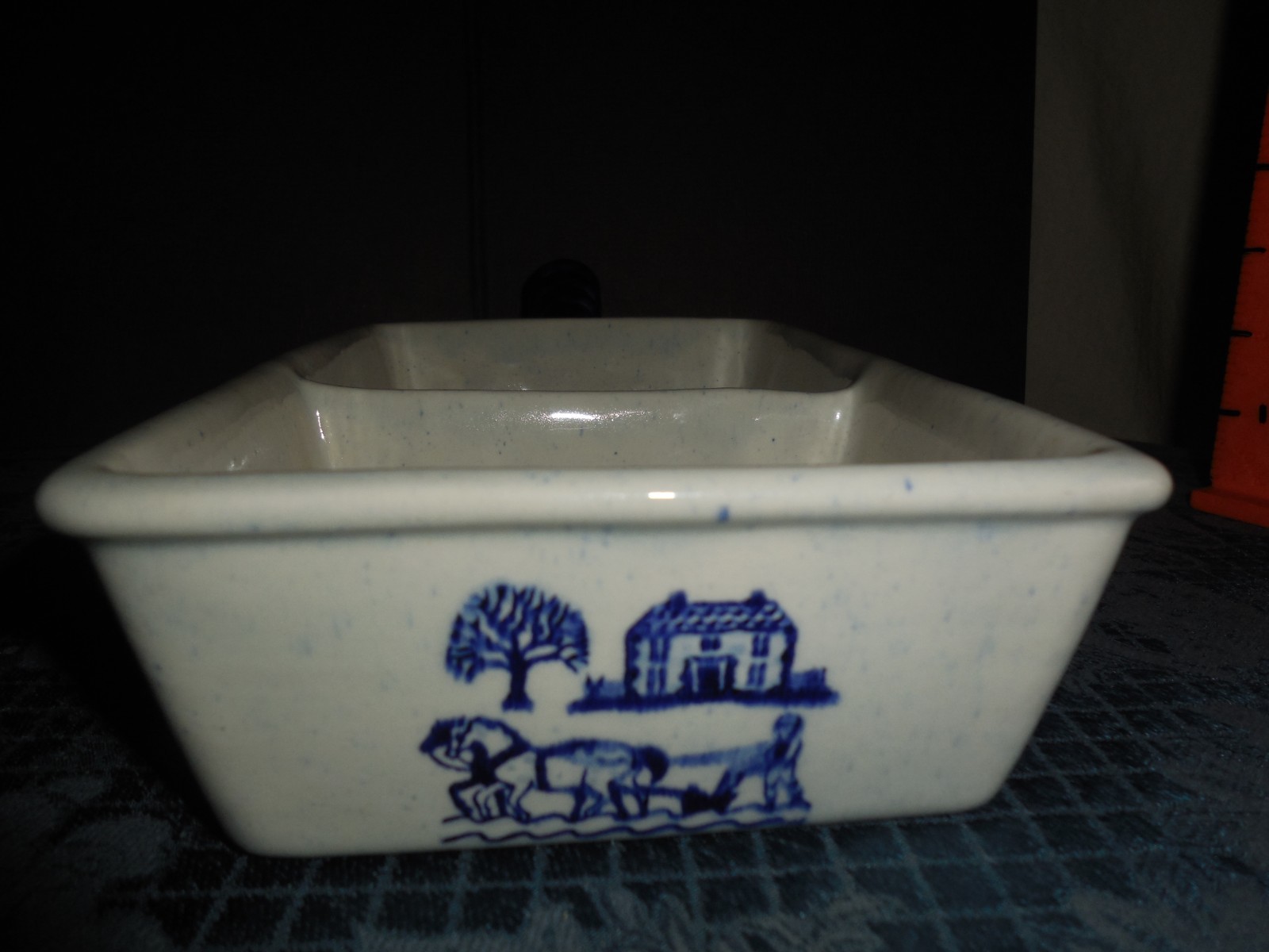 VTG POPPYTRAIL BY METLOX DIVIDED SERVING DISH WITH HANDLE HOUSE TREE DESIGN EUC