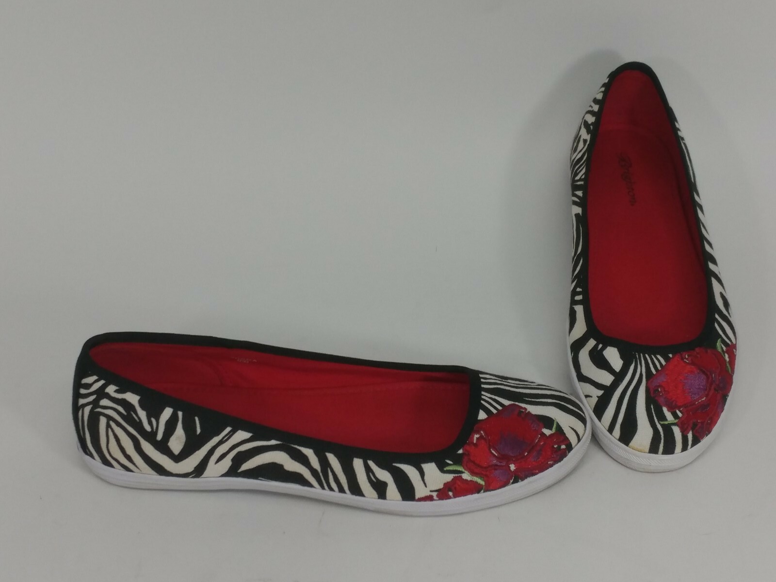 Brighton 8.5 Zebra Print Embroidered Red Flower Slipons