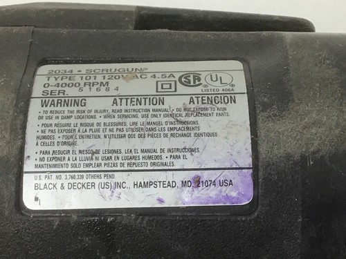 Black & Decker 2034 VSR Drywall Scrugun Power Screwdriver Tested Works