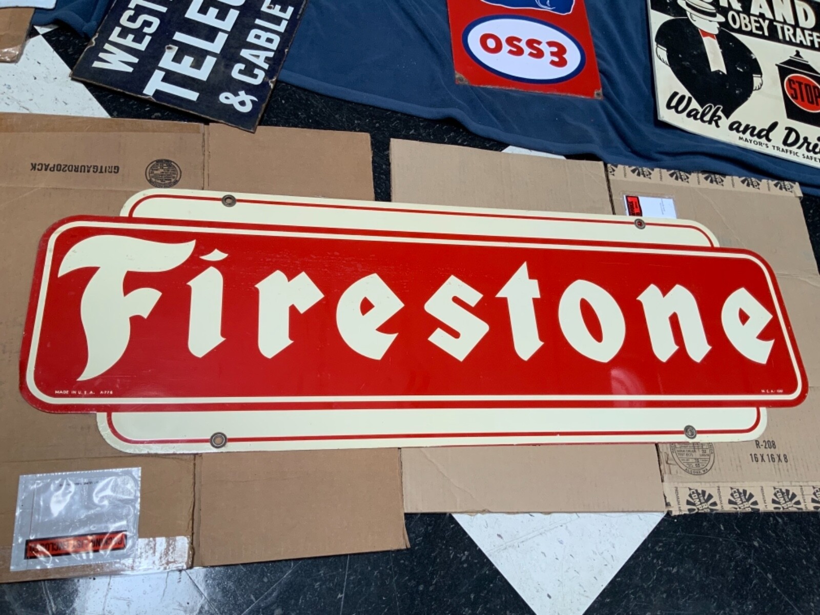 New Old Stock double sided Firestone sign