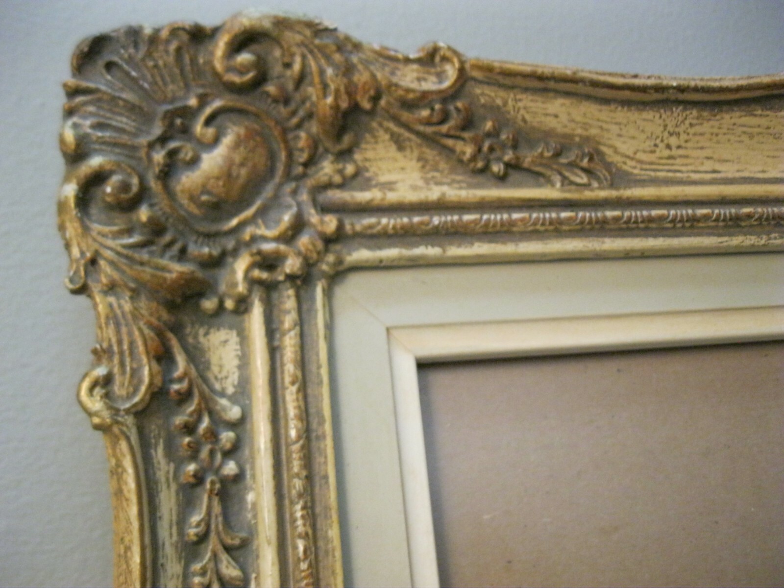 Antique Old Pair Gilt Painted Gesso Ornate French Frames Shabby Barbola Cream