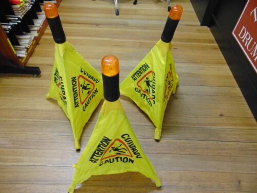 Set of 3 Used 19.5" Pop-up Safty Cone Sign, Multi Lingual, with Flashing Light
