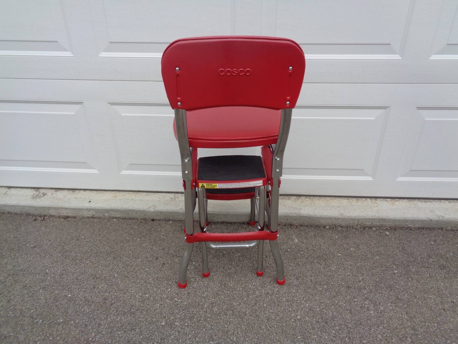 Red Cosco Step Stool Mid Century Modern Retro Style Excellent Cond Chrome