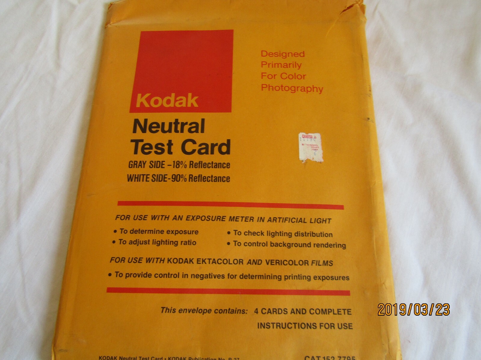 8x10  KODAK NEUTRAL TEST GRAY CARDS WITH INSTRUCTIONS, 3 sheets V