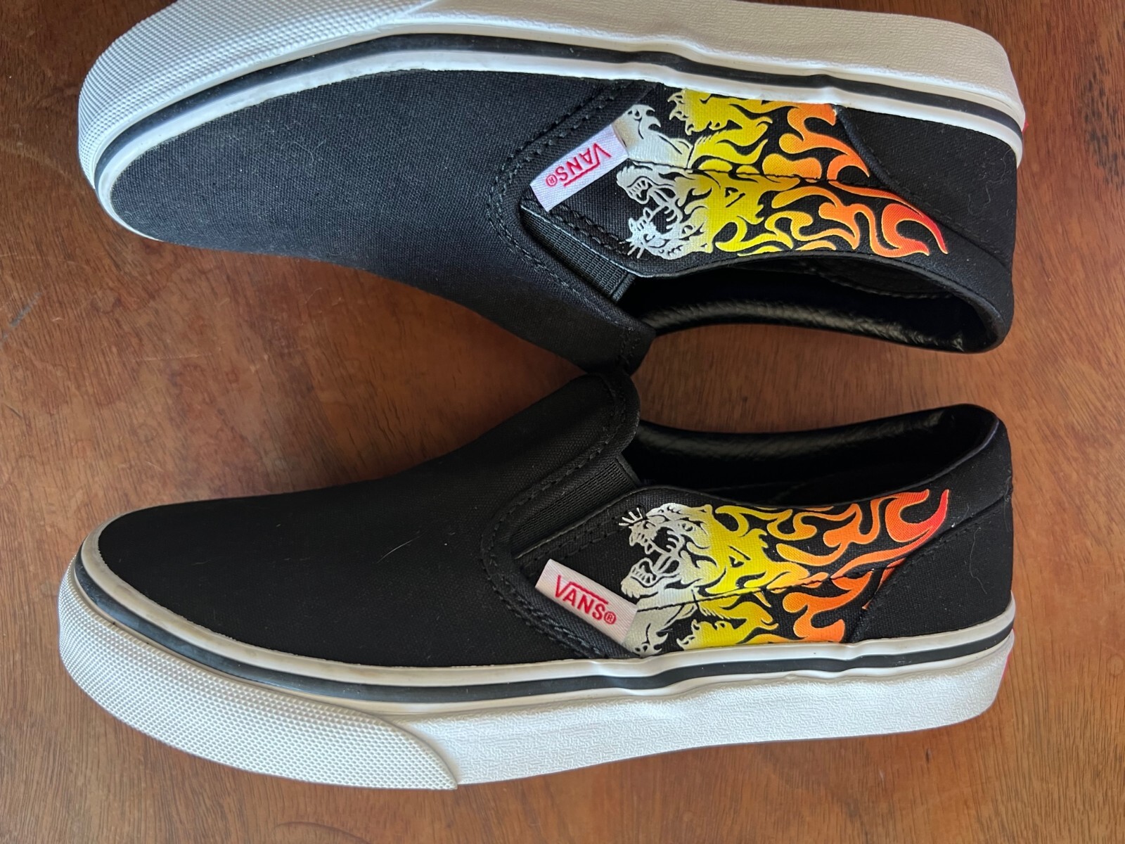 靴 vans slip-on Flame Hot Flame Shoes - Custom Vans Black Slip on Red Orange