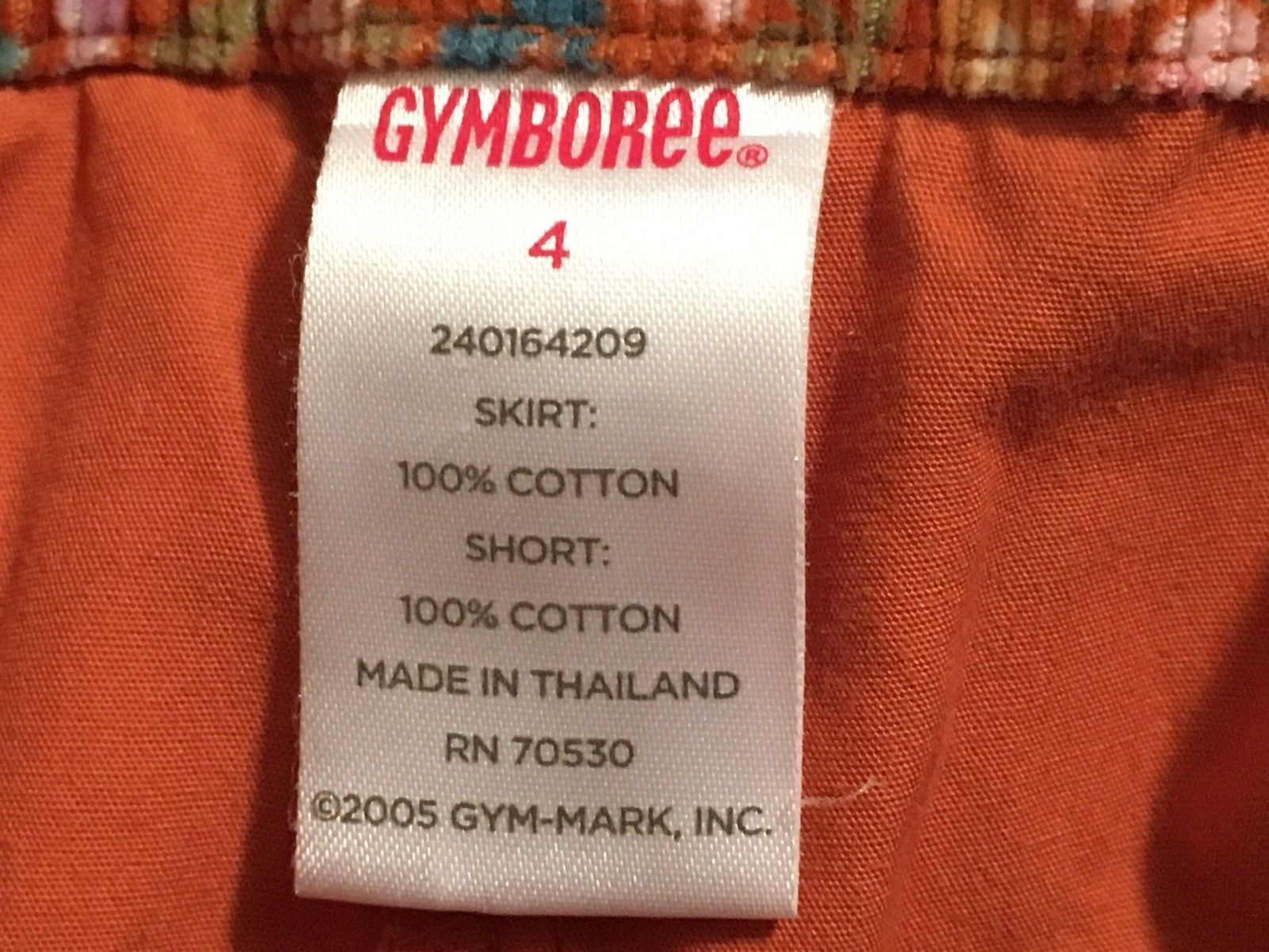 Gymboree Girls Orange Floral Skirt Skort Corduroy Mix N Match Autumn 2006 Size 4