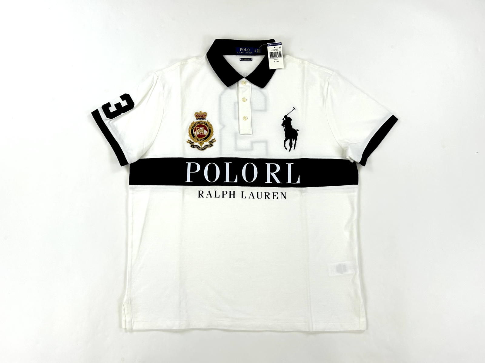 Polo Ralph Lauren Custom Slim Fit с эмблемой Большого пони Polo - Белый с черным - Sz XL