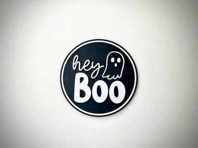 Hey Boo Halloween Wall Sign | Cute Ghost Decor | Funny Ghoul Wall Art | Spooky