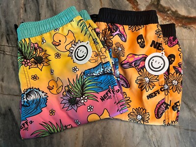 NEW 2 Set Neff Swim Trunks, Men s Medium, Mushroom/Skull and Rubber Ducky