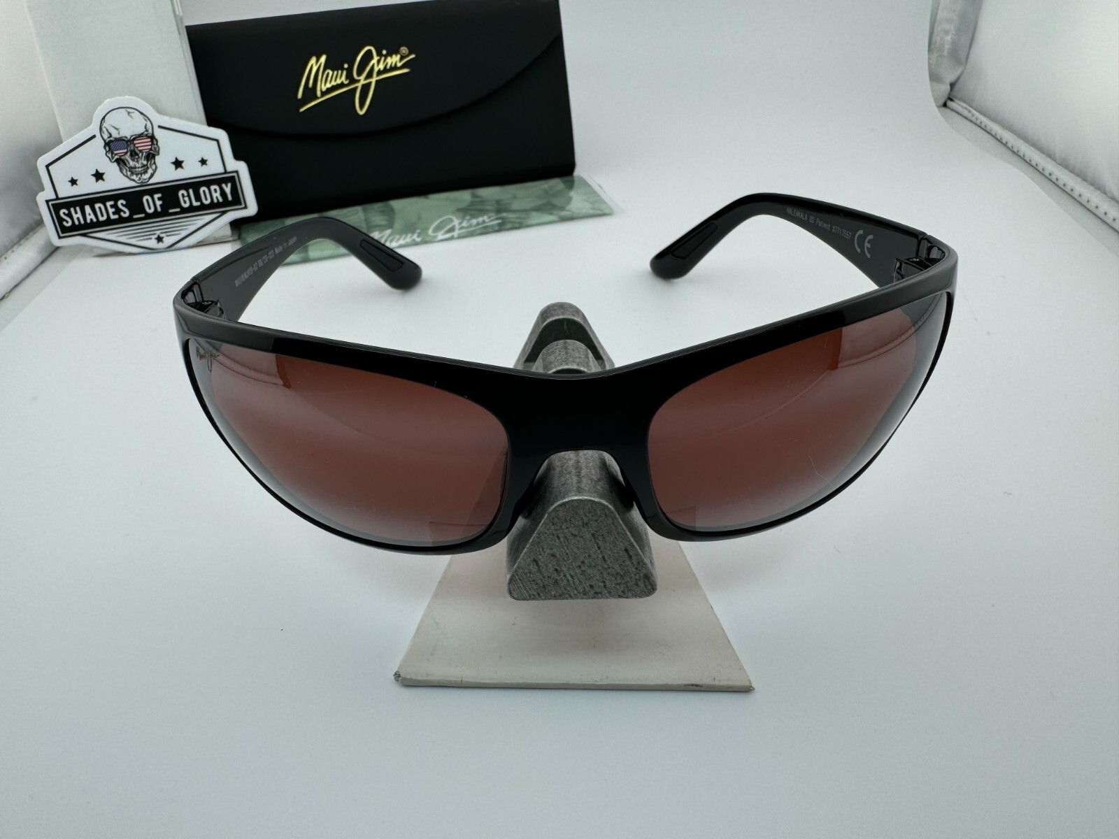 Pre-owned Maui Jim Haleakala Mj 419-02 Gloss Black Maui Rose Red Polarized Sunglasses In Pink