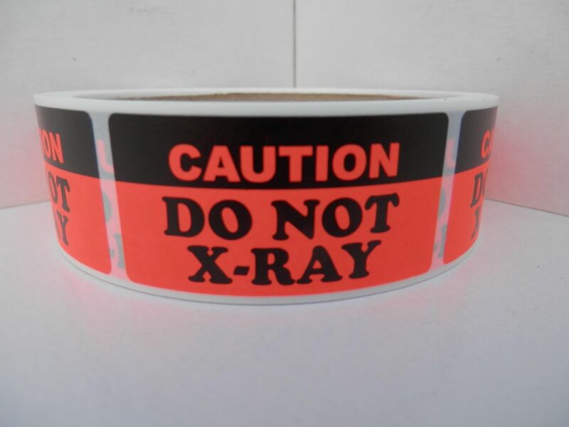 CAUTION DO NOT X-RAY 1x2 Warning Sticker Label fluorescent red bkgd 250/rl