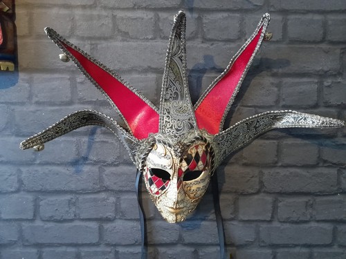 Venezianische Maske Karneval - Rot, Karomuster, Für Damen & Herren
