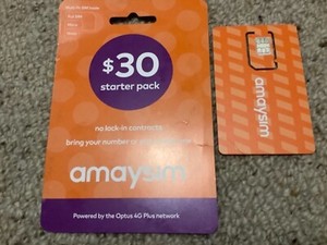 SIM card on Optus network, 30GB left this month, 2 weeks remaining