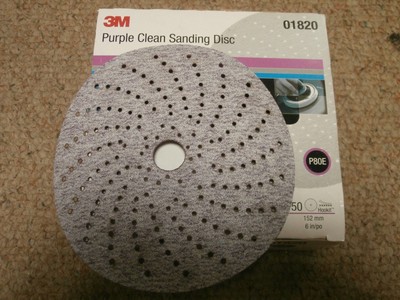 3M HOOKIT 01820 6 lnch PURPLE CLEAN SANDING DISC 7451 P80E GRIT 50 CT BOX 