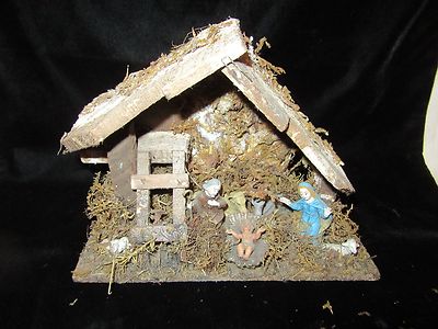 Vintage Nativity Stable Set - Mary,Joseph,Baby Jesus,Cows,Sheep,Donkey - Italy