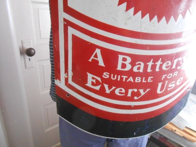 Vintage Red Dry Battery Seal Sign Oval Porcelain 34x14 inches Original Rare!!!