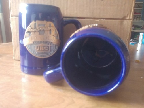 Set of 2 2005 UBC LANOGA CORP. 150TH ANNIVERSARY SINCE 1855, CERAMIC STEIN,