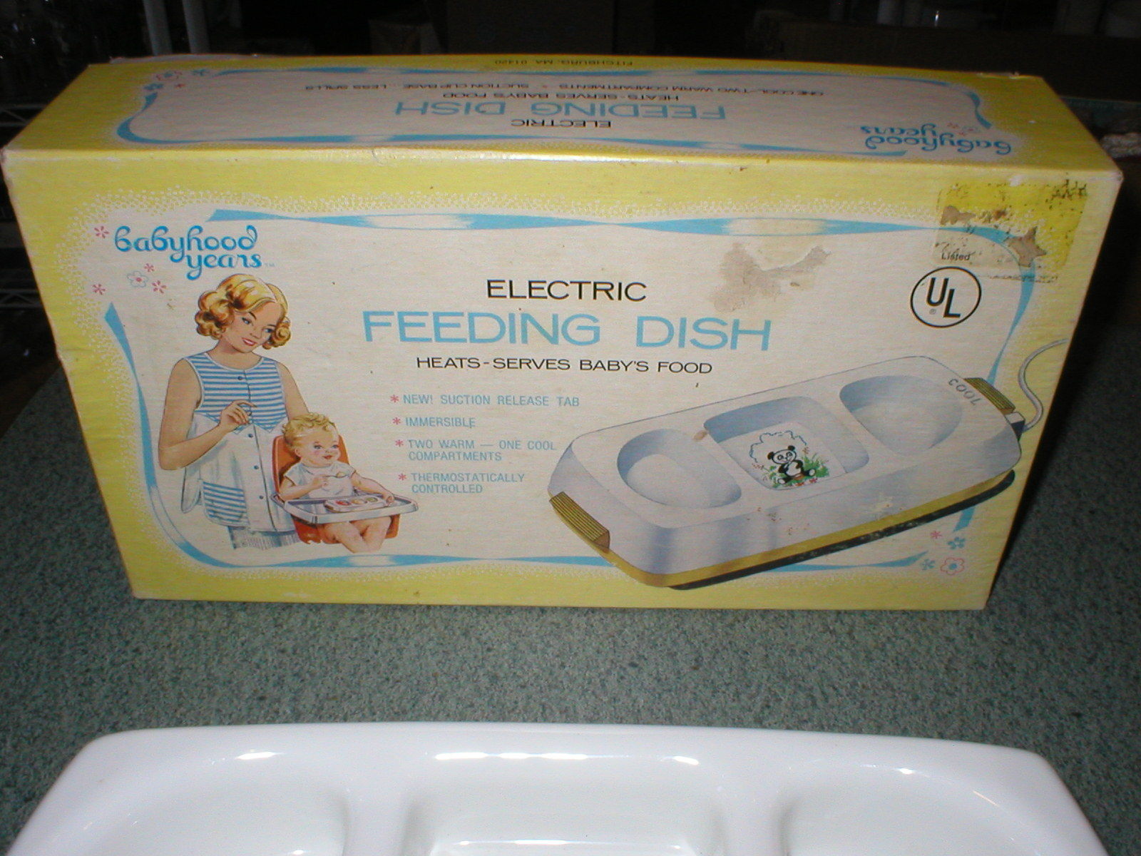 VTG Babyhood Years Electric Feeding Dish #71700 Babies Food Panda Yellow NIB