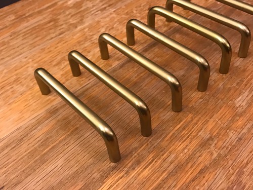6 Handles Pulls Arch Brass Tone Cabinet Drawer Kitchen Bin Mid Century Vintage