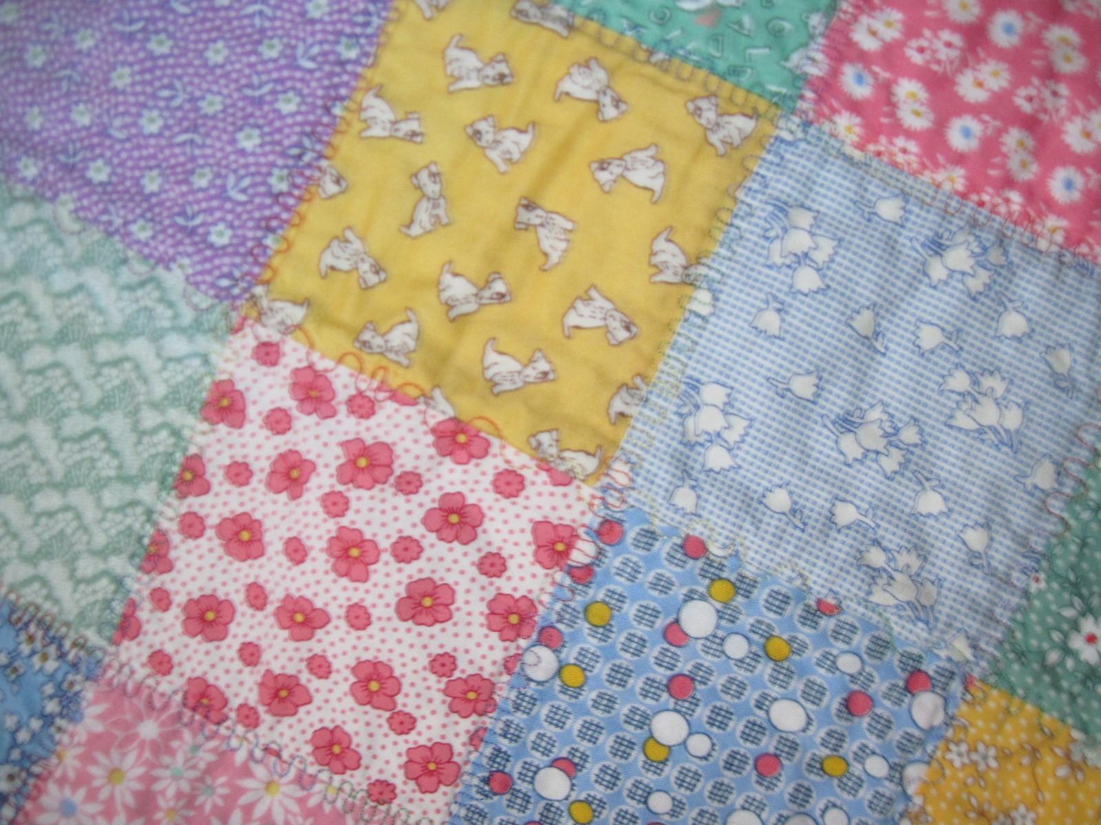 Handmade Vintage Retro-Look Crib Lap Quilt - 38