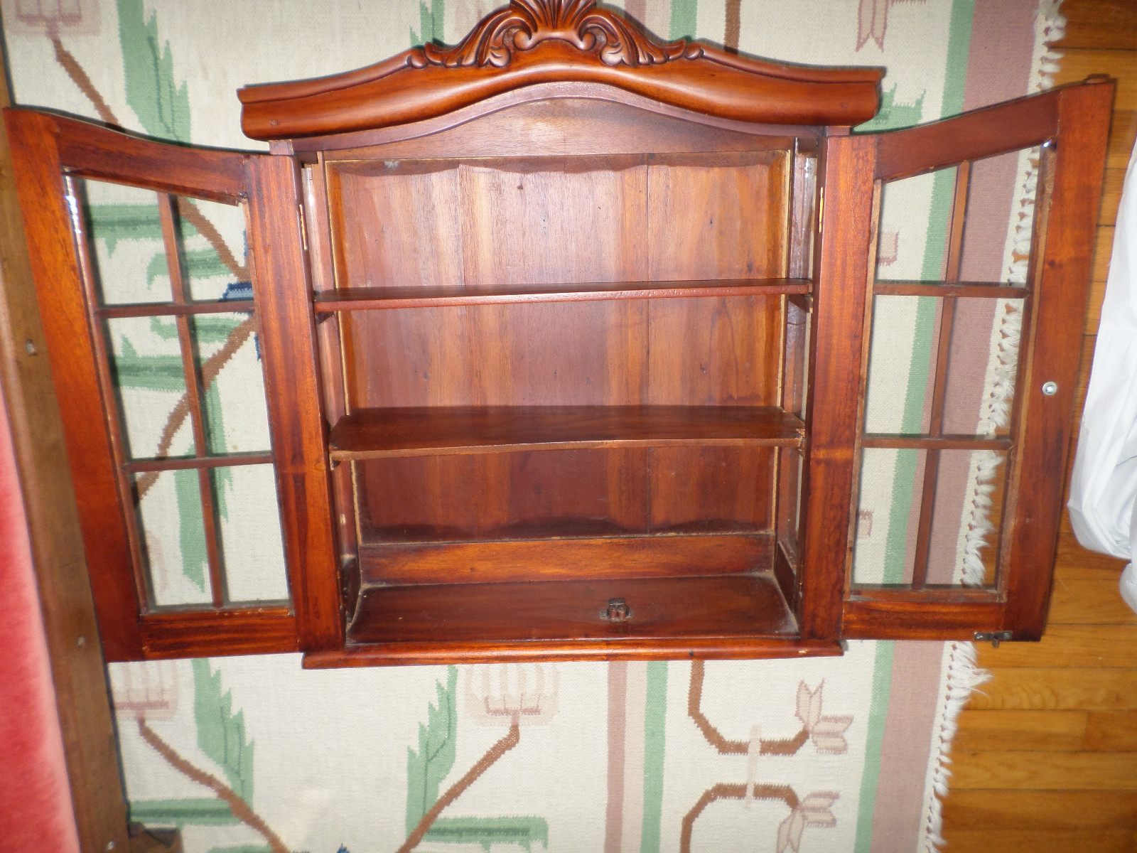 CURIO CABINET CHERRY WOOD FINISH TWO SHELF 24