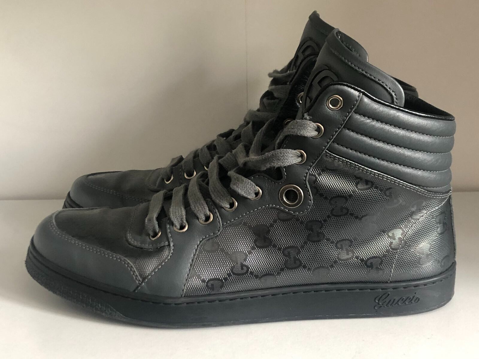 Gucci Logo High Top Sneakers GImprime Black Leather 224778 Gucci Logo High Top Sneakers GImprime Black Leather 224778