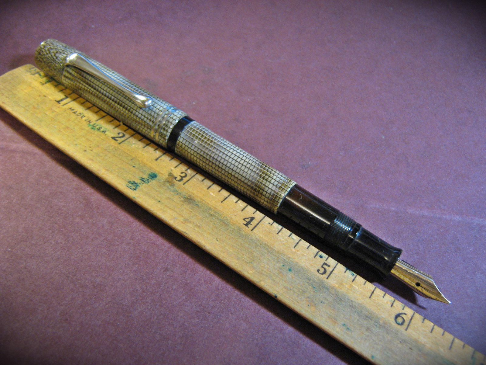 vtg Pelikan 101n Full LIZARD Nickel Trim Fountain Pen 14K Gold Nib 100n c1938